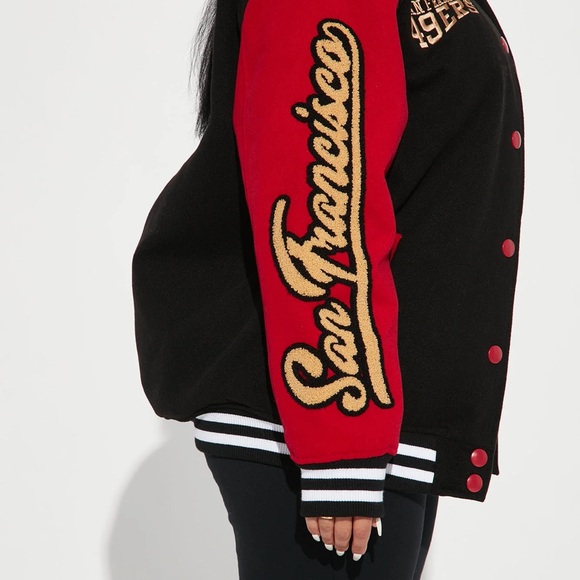 Fashion Nova 49ners Black and Red Varsity Jacket - Picture 7 of 7